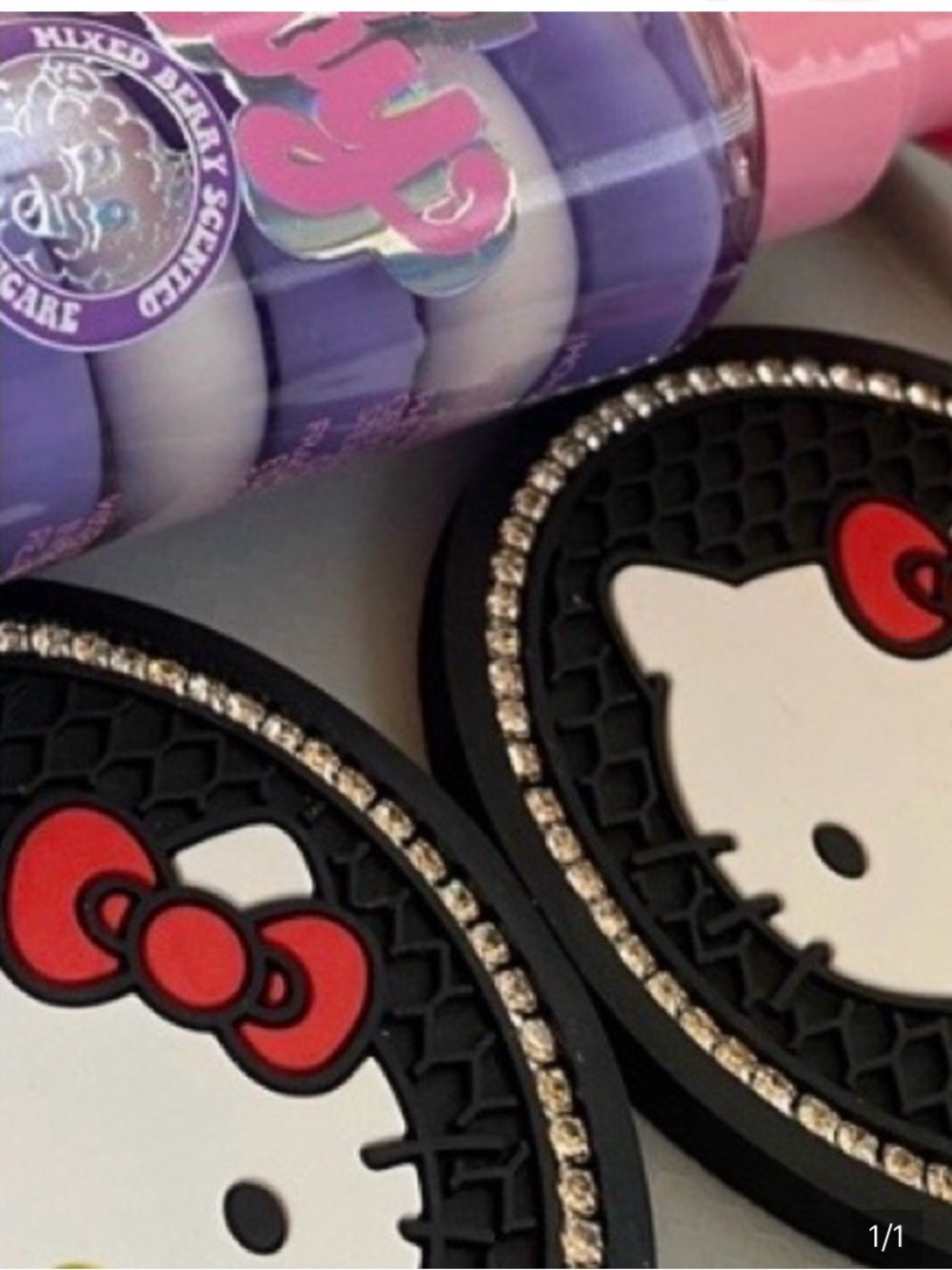 Hello Kitty Black & Red Car Coasters with Rhinestone Trim - Picture 2 of 2